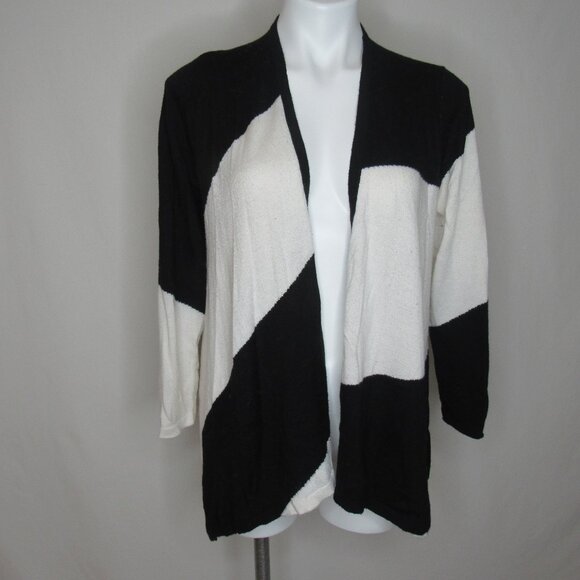 Chico's Touch of Cashmere Black White Colorblock Open Cardigan Women's 1 M - Picture 1 of 8